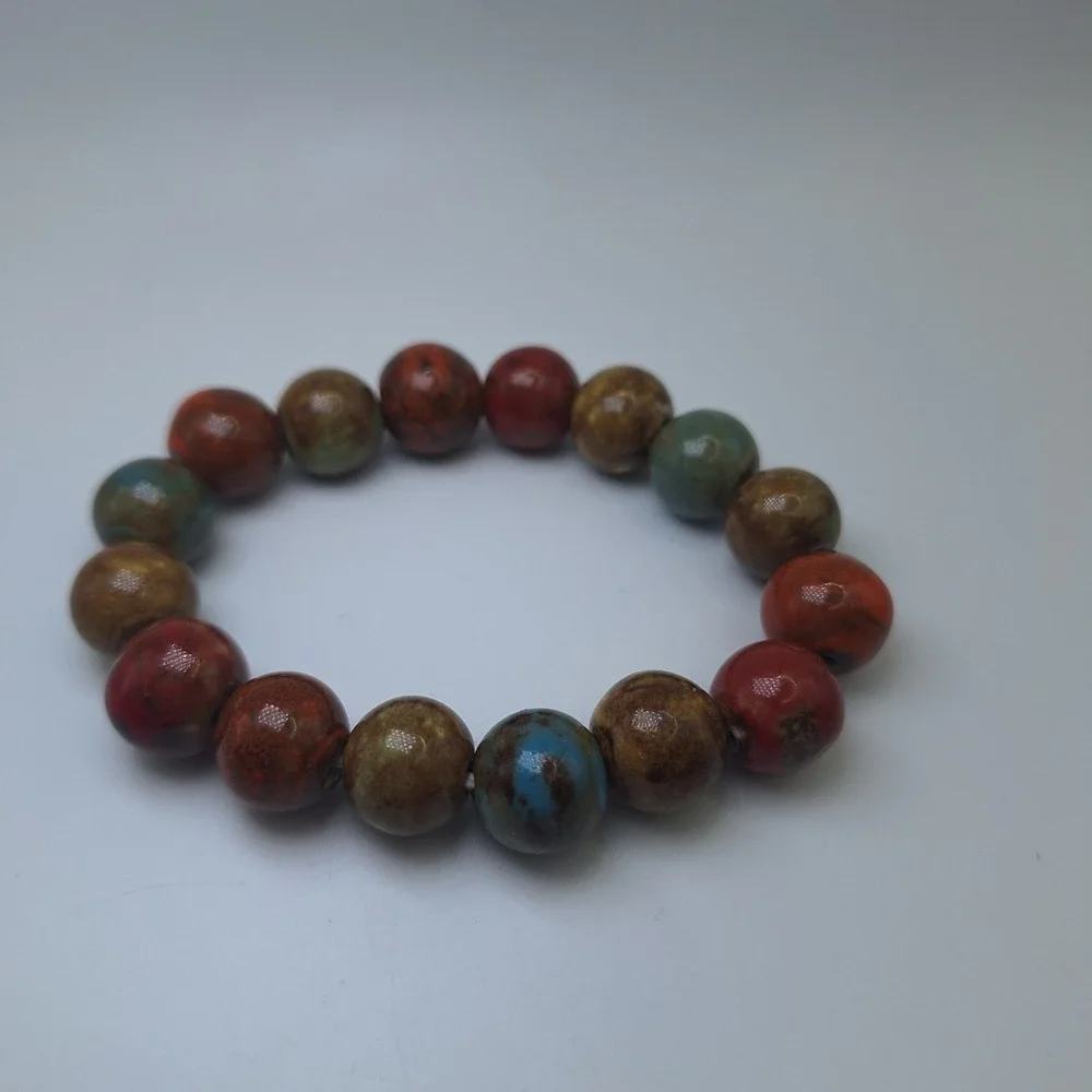 Boho Beaded Stretch Bracelet Earth Tone Colors‎ Handmade
